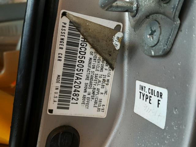 1HGCD5605VA204821 - 1997 HONDA ACCORD SE SILVER photo 10