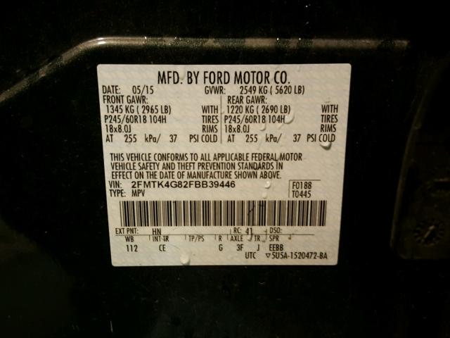 2FMTK4G82FBB39446 - 2015 FORD EDGE SE BLACK photo 10