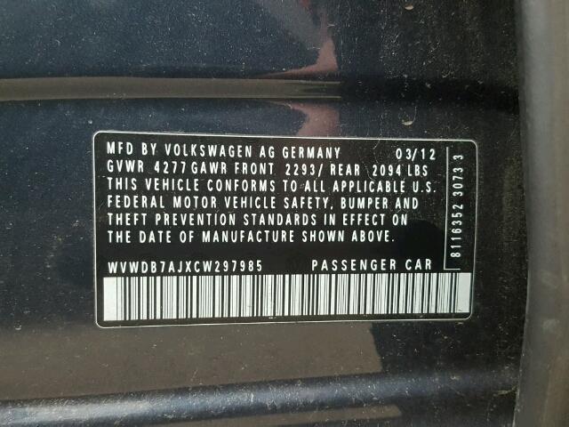 WVWDB7AJXCW297985 - 2012 VOLKSWAGEN GOLF 蓝色 照片 10