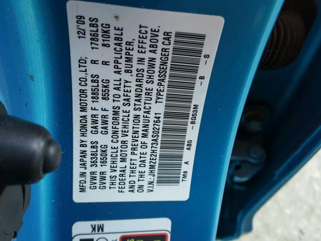 JHMZE2H73AS027641 - 2010 HONDA INSIGHT EX BLUE photo 10