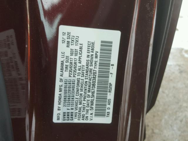 5FNRL5H67DB038207 - 2013 HONDA ODYSSEY EX BURGUNDY photo 10