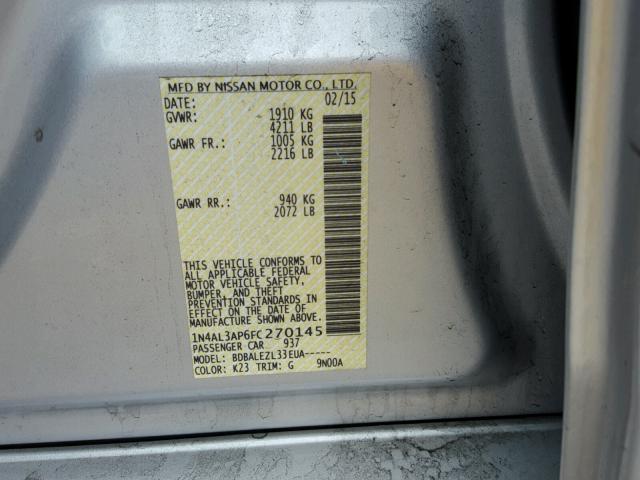 1N4AL3AP6FC270145 - 2015 NISSAN ALTIMA 2.5 SILVER photo 10