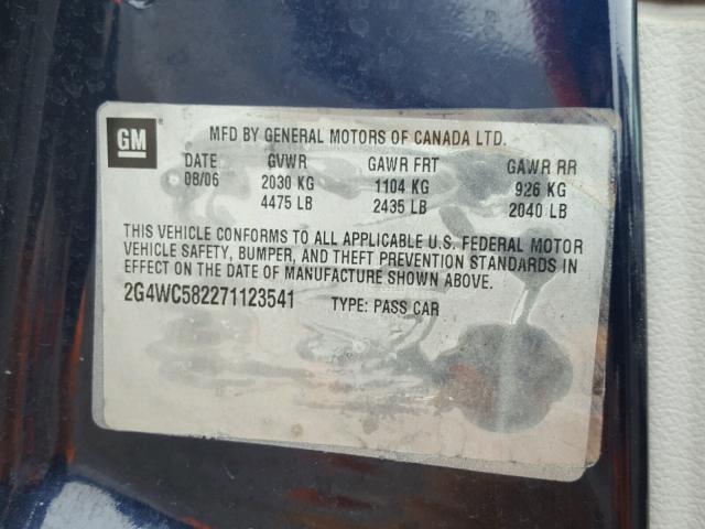 2G4WC582271123541 - 2007 BUICK LACROSSE C BLUE photo 10
