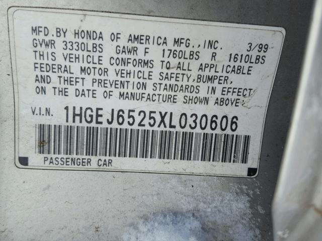 1HGEJ6525XL030606 - 1999 HONDA CIVIC DX SILVER photo 10