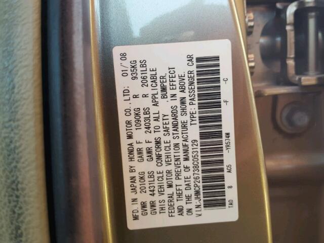 JHMCP26738C053129 - 2008 HONDA ACCORD EX GOLD photo 10