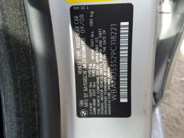 WBANU53529C118221 - 2009 BMW 528 I SILVER photo 10