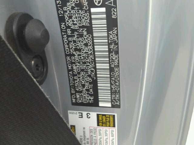 JTKJF5C72E3083650 - 2014 TOYOTA SCION TC 银色 照片 10