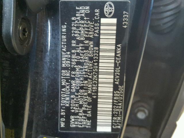 4T1BE32K75U413328 - 2005 TOYOTA CAMRY LE BLACK photo 10