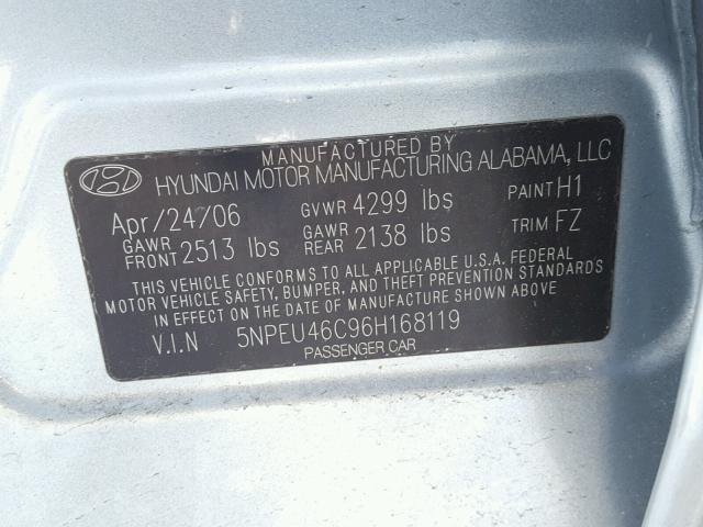 5NPEU46C96H168119 - 2006 HYUNDAI SONATA GLS BLUE photo 10