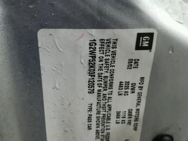 1G2WP52K03F120579 - 2003 PONTIAC GRAND PRIX Gümüş foto 10