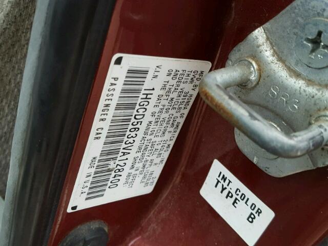 1HGCD5633VA128400 - 1997 HONDA ACCORD LX RED photo 10