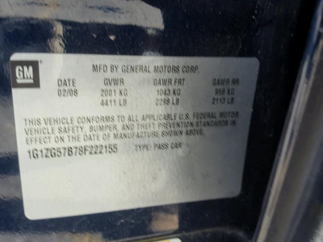 1G1ZG57B78F222155 - 2008 CHEVROLET MALIBU LS BLUE photo 10