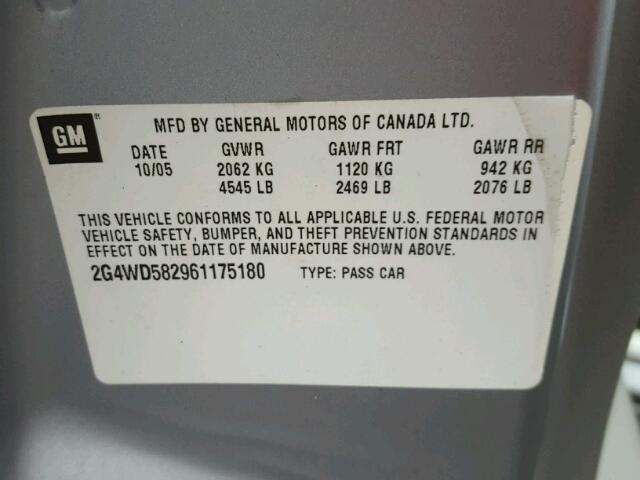 2G4WD582961175180 - 2006 BUICK LACROSSE C BLUE photo 10