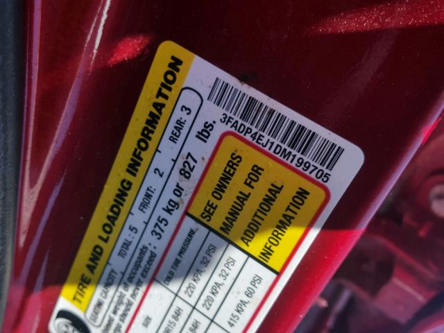 3FADP4EJ1DM199705 - 2013 FORD FIESTA SE RED photo 10