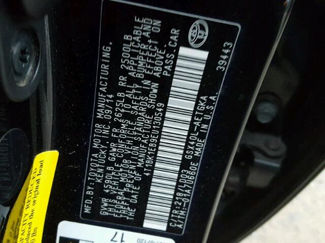 4T1BK1EB9EU130549 - 2014 TOYOTA AVALON BAS BLACK photo 10