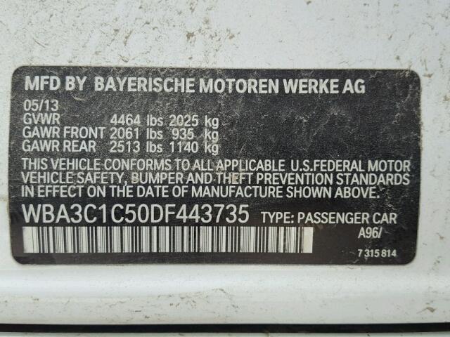 WBA3C1C50DF443735 - 2013 BMW 328 I SULE WHITE photo 10