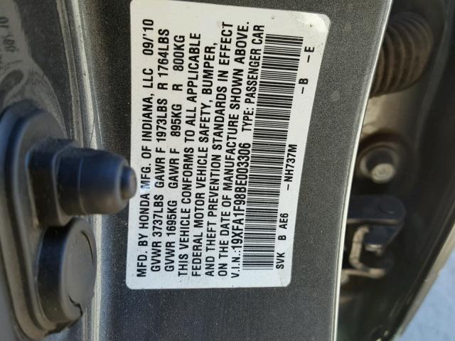 19XFA1F98BE003306 - 2011 HONDA CIVIC EXL GRAY photo 10