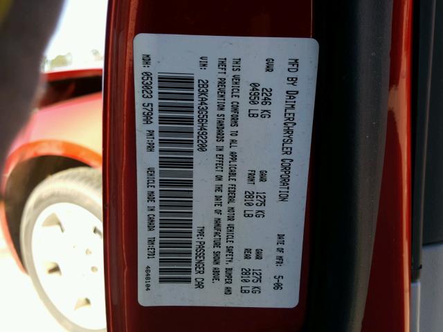 2B3KA43G56H492200 - 2006 DODGE CHARGER SE RED photo 10