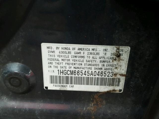 1HGCM66545A046523 - 2005 HONDA ACCORD EX GRAY photo 10