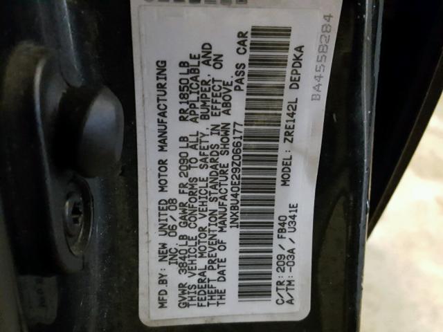 1NXBU40E29Z066177 - 2009 TOYOTA COROLLA BA BLACK photo 10