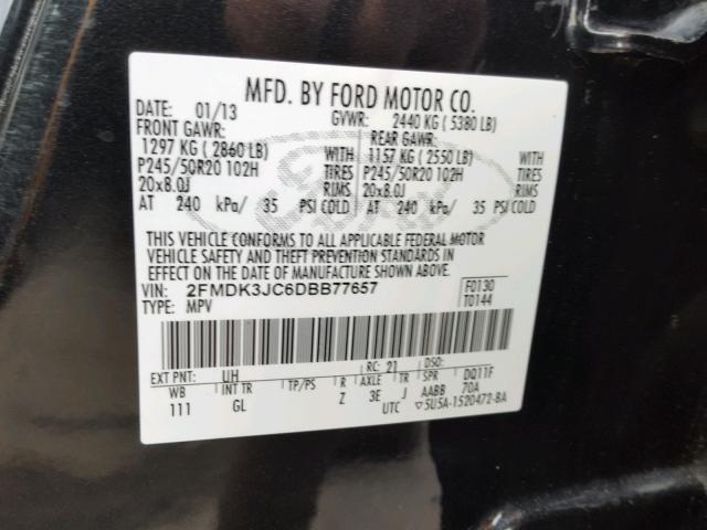 2FMDK3JC6DBB77657 - 2013 FORD EDGE SEL BLACK photo 10