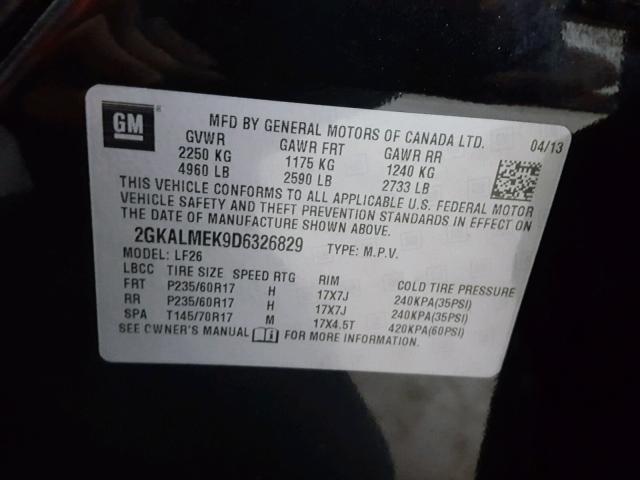 2GKALMEK9D6326829 - 2013 GMC TERRAIN SL BLACK photo 10