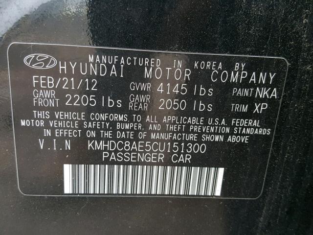 KMHDC8AE5CU151300 - 2012 HYUNDAI ELANTRA TO BLACK photo 10