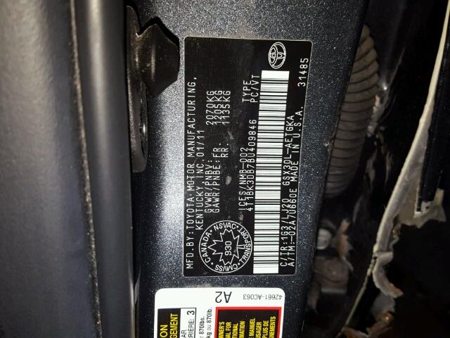 4T1BK3DB7BU409846 - 2011 TOYOTA AVALON BAS Grau Foto 10