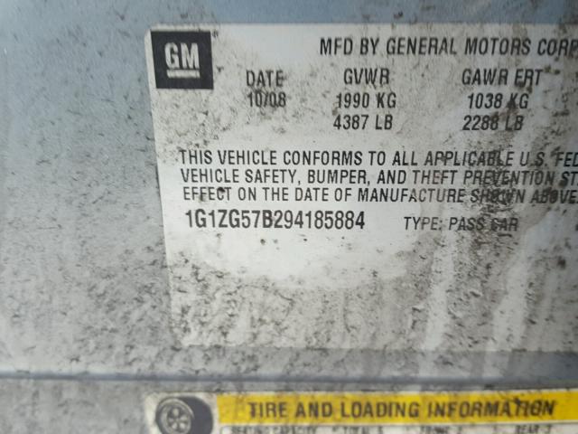 1G1ZG57B294185884 - 2009 CHEVROLET MALIBU LS ლურჯი ფოტო 10