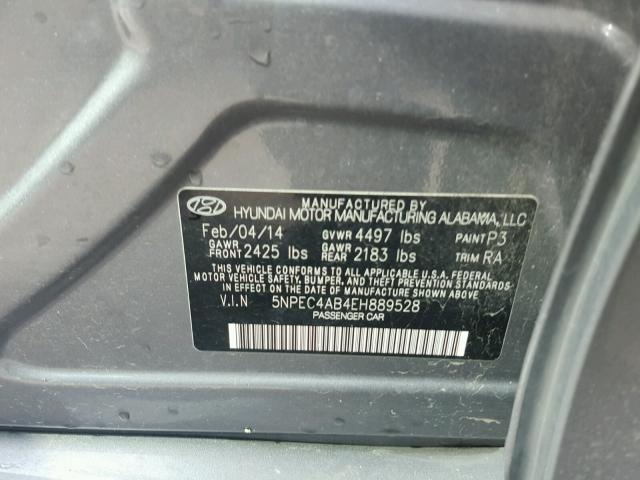 5NPEC4AB4EH889528 - 2014 HYUNDAI SONATA SE GRAY photo 10