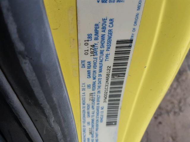 3VWDD21C31M458122 - 2001 VOLKSWAGEN NEW BEETLE 黄色 照片 10