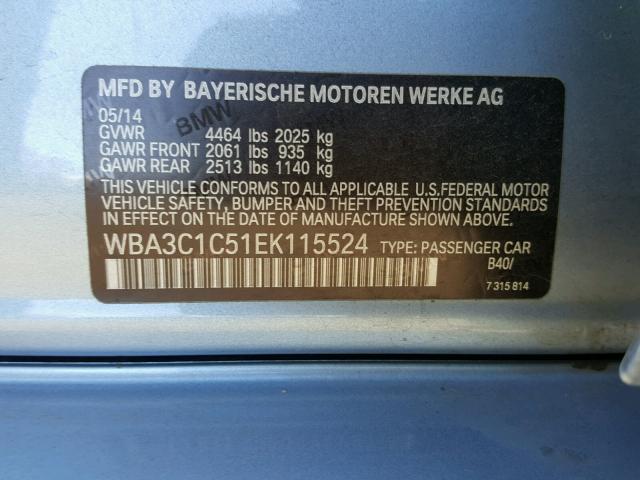 WBA3C1C51EK115524 - 2014 BMW 328 I SULE BLUE photo 10