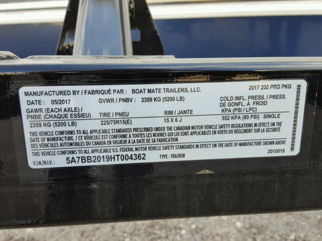 5A7BB2019HT004362 - 2017 ALLOY TRAILER TRAILER BLACK photo 10