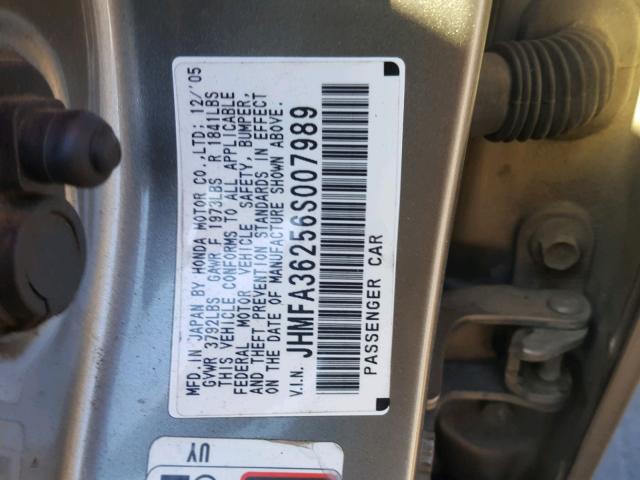 JHMFA36256S007989 - 2006 HONDA CIVIC HYBR TAN photo 10