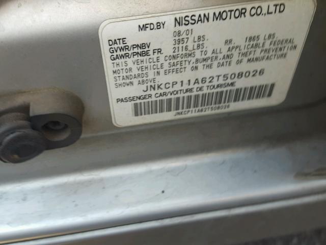 JNKCP11A62T508026 - 2002 INFINITI G20 SILVER photo 10