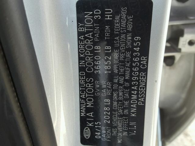 KNADM4A39G6563459 - 2016 KIA RIO LX SILVER photo 10