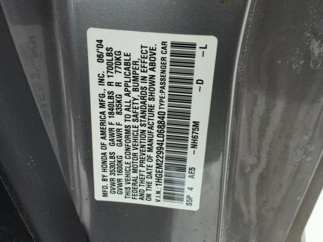 1HGEM22994L068840 - 2004 HONDA CIVIC EX GRAY photo 10