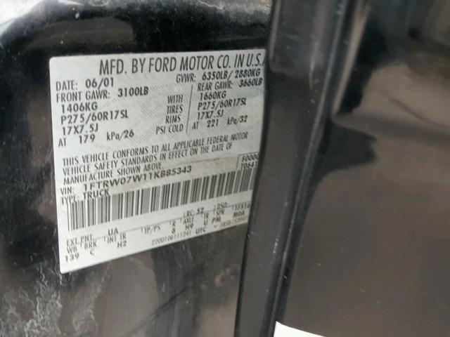 1FTRW07W11KB85343 - 2001 FORD F150 SUPER BLACK photo 10