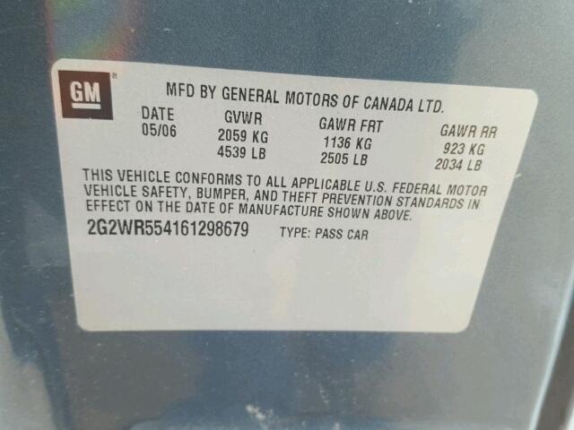 2G2WR554161298679 - 2006 PONTIAC GRAND PRIX BLUE photo 10