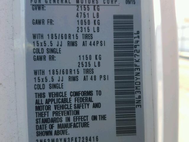 3N63M0YN3FK729416 - 2015 CHEVROLET CITY EXPRE WHITE photo 10