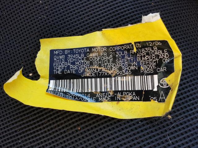 JTKDE177X70199346 - 2007 TOYOTA SCION TC 黑色 照片 10