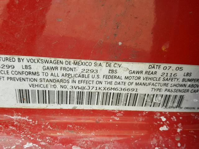 3VWXJ71KX6M636691 - 2006 VOLKSWAGEN JETTA GLI RED photo 10