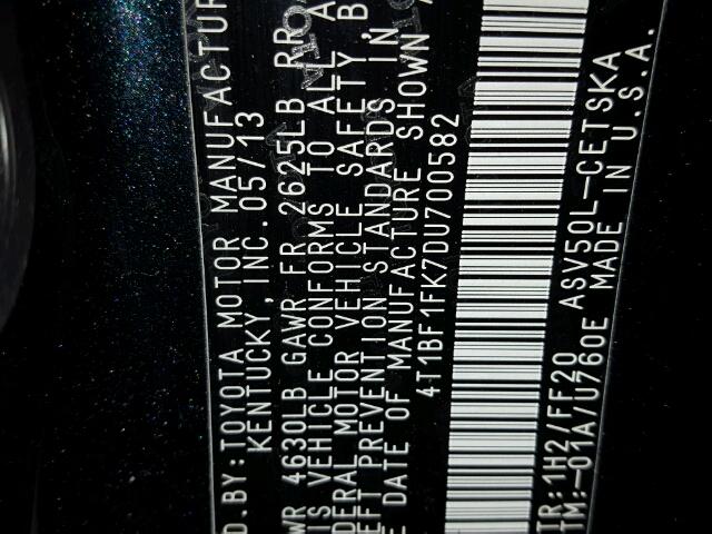 4T1BF1FK7DU700582 - 2013 TOYOTA CAMRY L 灰色 照片 10