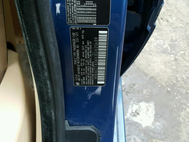 WBADT434X1GX21639 - 2001 BMW 525 I AUTO BLUE photo 10