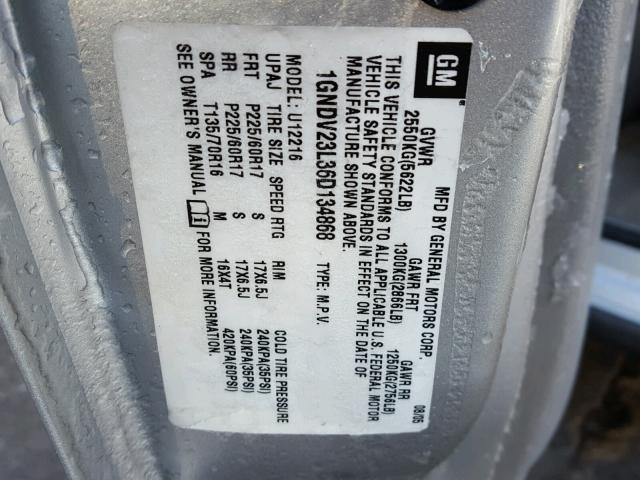 1GNDV23L36D134868 - 2006 CHEVROLET UPLANDER L SILVER photo 10