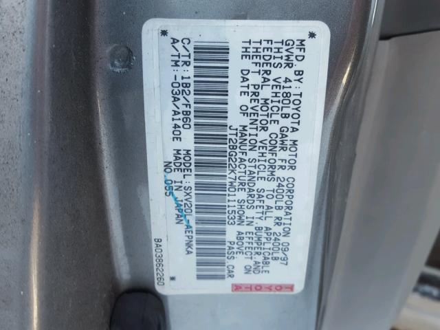 JT2BG22K7W0111533 - 1998 TOYOTA CAMRY CE SILVER photo 10