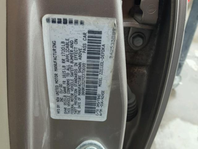 1NXBR12E2YZ370699 - 2000 TOYOTA COROLLA VE SILVER photo 10