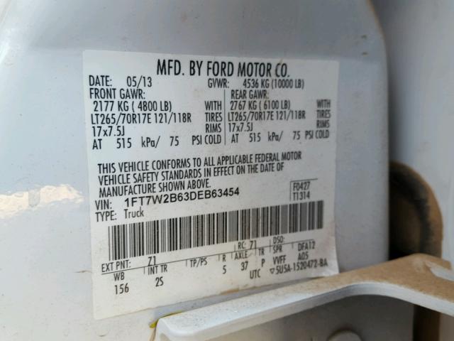 1FT7W2B63DEB63454 - 2013 FORD F250 SUPER WHITE photo 10