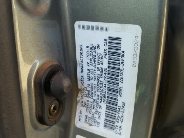 1NXBR32E44Z285482 - 2004 TOYOTA COROLLA CE GRAY photo 10