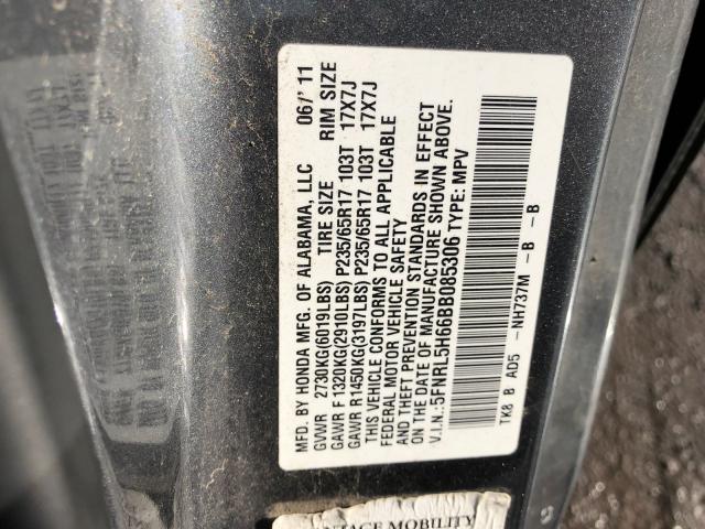 5FNRL5H66BB085306 - 2011 HONDA ODYSSEY EX CHARCOAL photo 10